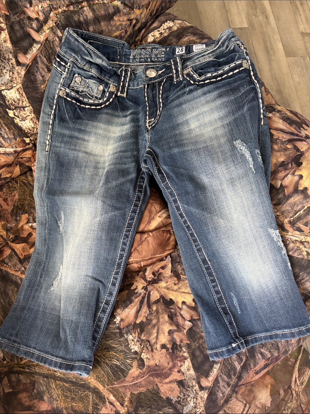 Miss Me Distressed Bermuda in Blue Wash